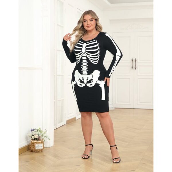 HDE Plus Size Skeleton Dress Stretchy Long Sleeve Halloween Costume Day of The Dead Floral 1X