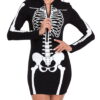 HDE Women's Skeleton Dress Halloween Costume Long Sleeve Mini Dress Full Skeleton Front & Back XL