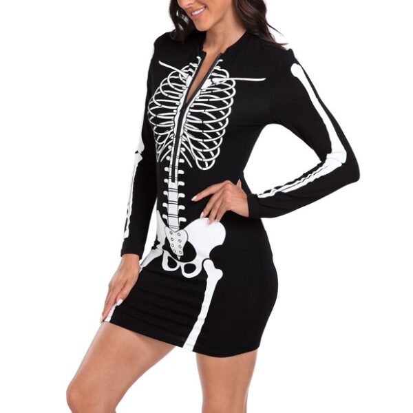 HDE Women's Skeleton Dress Halloween Costume Long Sleeve Mini Dress Full Skeleton Front & Back XL