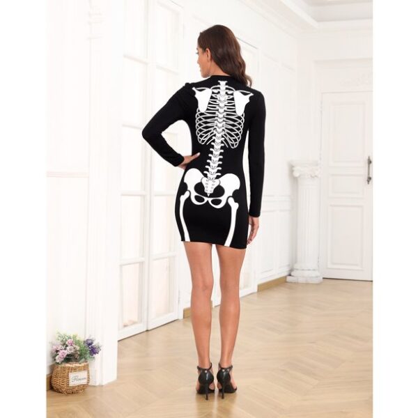 HDE Women's Skeleton Dress Halloween Costume Long Sleeve Mini Dress Full Skeleton Front & Back XL