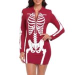 HDE Women's Skeleton Dress Halloween Costume Long Sleeve Mini Dress Full Skeleton Front & Back XL