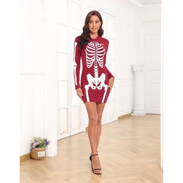 HDE Women's Skeleton Dress Halloween Costume Long Sleeve Mini Dress Full Skeleton Front & Back XL