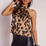 HONHUZH Women Tops Clearance under $5, Leopard Printed Halter Neck Cami Vest Evening Party Tops Blouse