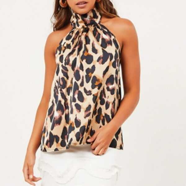 HONHUZH Women Tops Clearance under $5, Leopard Printed Halter Neck Cami Vest Evening Party Tops Blouse