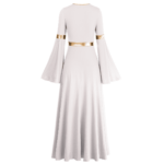 IBTOM CASTLE Women Metallic Color Block Liturgical Praise Dance Dress Bell Long Sleeve Lyrical Dancewear Gowns Worship Costume S White