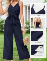 JASAMBAC Women Jumpsuits Dressy Casual Sleeveless Spaghetti Strap Loose Rompers Wide Leg Linen Summer Outfits with Pockets