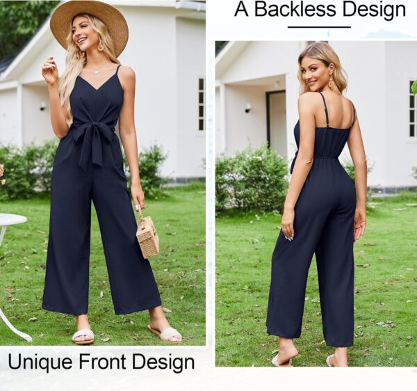 JASAMBAC Women Jumpsuits Dressy Casual Sleeveless Spaghetti Strap Loose Rompers Wide Leg Linen Summer Outfits with Pockets