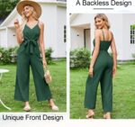 JASAMBAC Women Jumpsuits Dressy Casual Sleeveless Spaghetti Strap Loose Rompers Wide Leg Linen Summer Outfits with Pockets