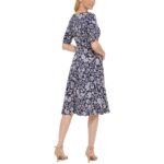 Jessica Howard Womens Navy Floral Print Jersey Fit & Flare Dress 8 BHFO 0993