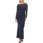 Jessica Howard Womens Navy Lace Sequined Evening Dress Gown 6 BHFO 3764