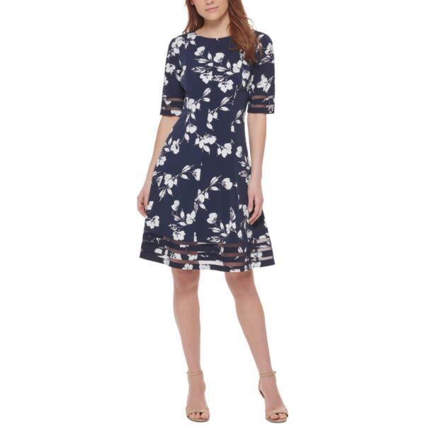 Jessica Howard Womens Navy Mesh Mini Fit & Flare Dress Petites 10P BHFO 5000