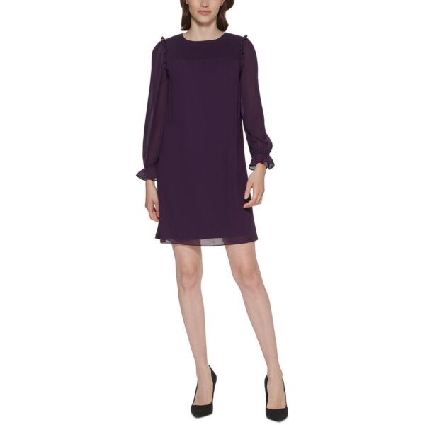 Jessica Howard Womens Purple Smocked Illusion Shift Dress Petites 4P BHFO 2779