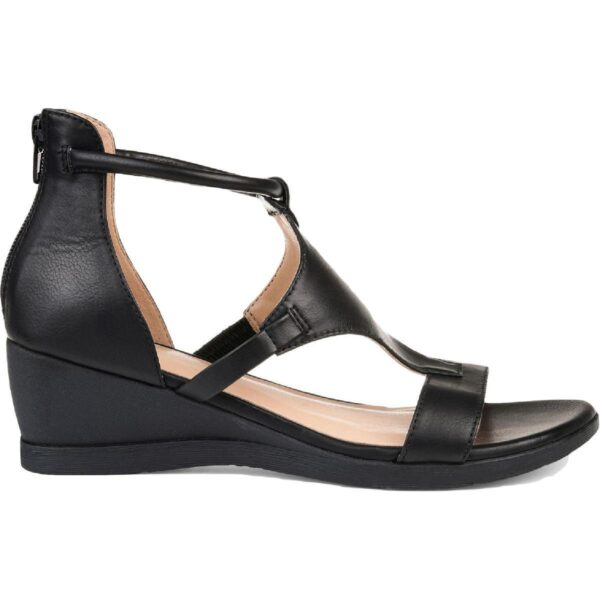 Journee Collection Womens Trayle Black Wedge Sandals 7.5 Medium (B,M) BHFO 2466