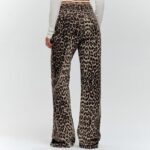 JWZUY Leopard Print Jeans for Women Cheetah Print Pants Flare Straight Leg High Waisted Pant Zipper Fly Button Waist Band Faux Denim Pants Brown M