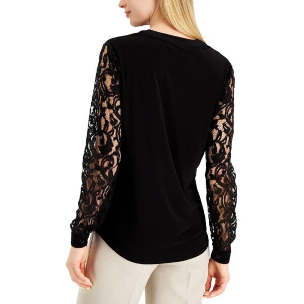 Kasper Womens Black Lace Inset Split Neck Shirt Blouse Top L BHFO 6540