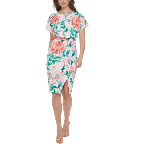 Kensie Womens Pink Formal Knee-Length Floral Sheath Dress 0 BHFO 2847