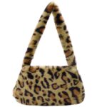 Kripyery Shoulder Bag Leopard Print Portable Women Square All Match Plush Underarm Bag Clothing Accessories