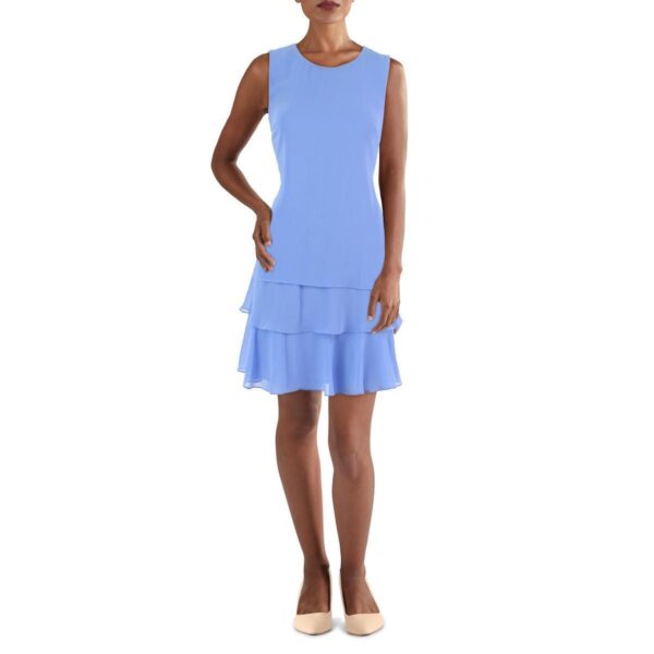 Lauren Ralph Lauren Womens Blue Ruffled Above Knee Shift Dress 16 BHFO 3170