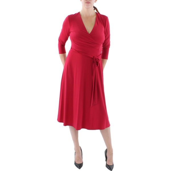 Lauren Ralph Lauren Womens Red Surplice Calf Business Midi Dress 12 BHFO 1950