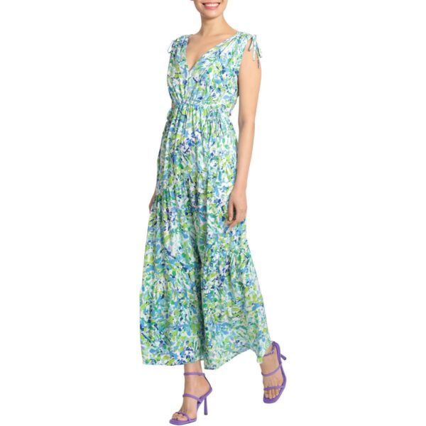 Maggy London Womens Green Floral Double-V Daytime Maxi Dress 4 BHFO 5844