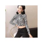 MarinaVida Women's Leopard/Zebra Print Turtleneck Slim Long Sleeve Crop Top