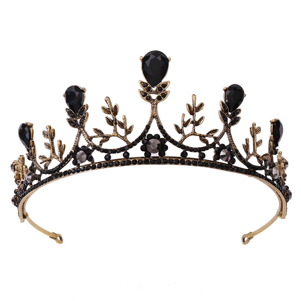 Masteelf 1PC Vintage Bride Crown Exquisite Female Crown Tiara Wedding Show Hair Accessory Birthday Gift Crown Decor for Girl Wearing (Gold+Black)