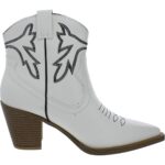 Mia Womens Ivory Leather Block Heel Booties 6 Medium (B,M) BHFO 0936