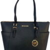 Michael Kors Women Large Leather Shoulder Tote Handbag Purse Bag Black +Wallet