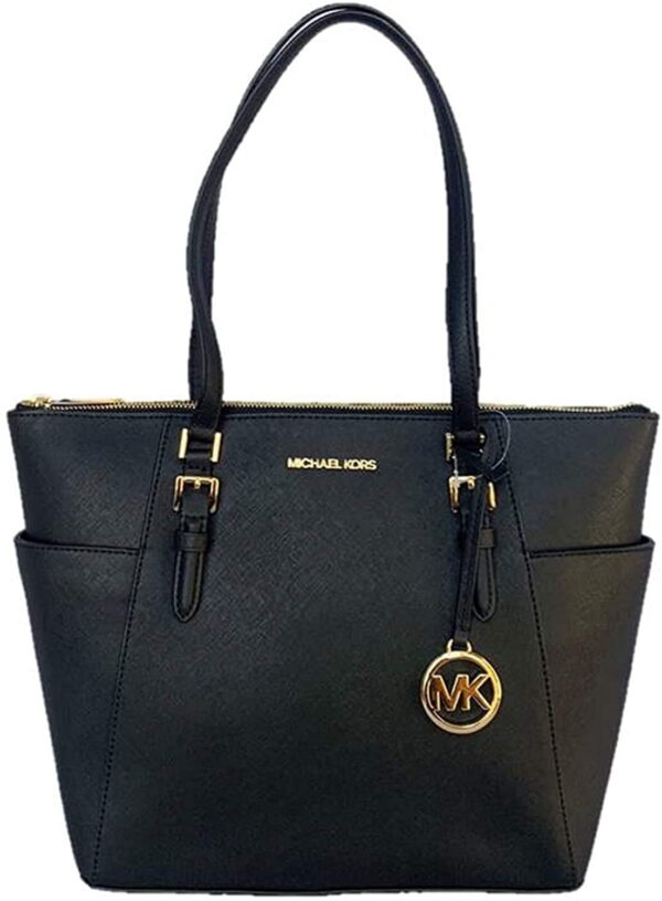 Michael Kors Women Large Leather Shoulder Tote Handbag Purse Bag Black +Wallet