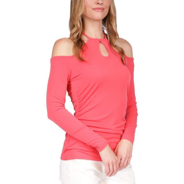 MICHAEL Michael Kors Womens Pink Cold Shoulder Keyhole Neck Blouse XL BHFO 7651