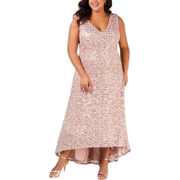 Nightway Womens Pink Lace Sequined Hi-Low Evening Dress Gown Plus 16W BHFO 6346