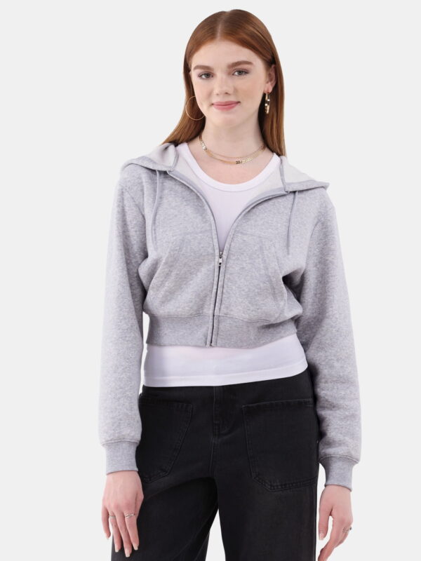 No Boundaries Cropped Fleece Zip Hoodie, Women’s