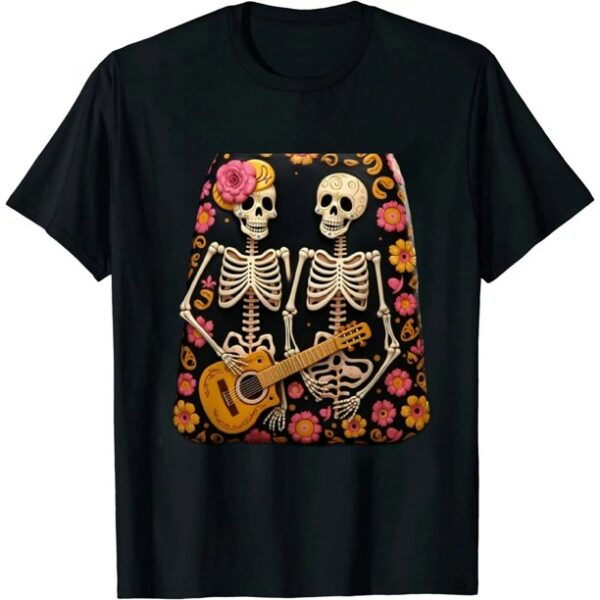 ONETECH Colorful Dancing Mexican Skeletons - Cute Day Of The Dead T-Shirt