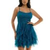 Pear Culture Womens Blue Ruffled Cocktail and Party Dress Juniors 9 BHFO 0928