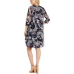 R&M Richards Womens Navy 2 PC Midi Floral Sheath Dress Petites 4P BHFO 7451