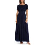 R&M Richards Womens Navy Sequined Maxi Evening Dress Gown Plus 18 BHFO 3502