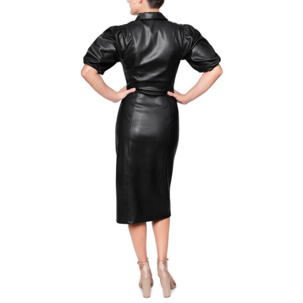 Rachel Rachel Roy Womens Black Faux Leather Calf Collared Midi Dress 0 BHFO 9593