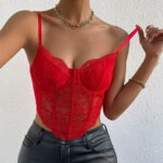 RQYYD Reduced Women's Lace Trim Corset Spaghetti Strap Asymmetrical Hem Shapewear Cami Tank Top Going Out Party Corset Bustier Tops Red M