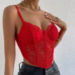 RQYYD Reduced Women's Lace Trim Corset Spaghetti Strap Asymmetrical Hem Shapewear Cami Tank Top Going Out Party Corset Bustier Tops Red M