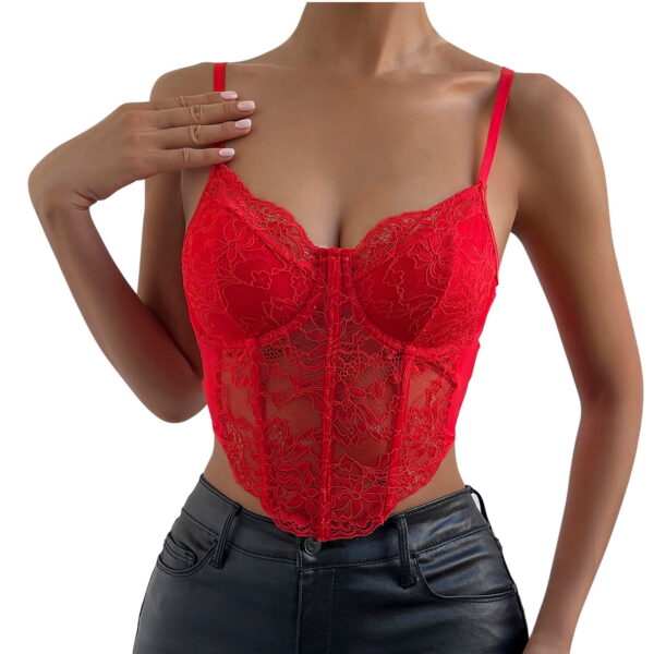 RQYYD Reduced Women's Lace Trim Corset Spaghetti Strap Asymmetrical Hem Shapewear Cami Tank Top Going Out Party Corset Bustier Tops Red M