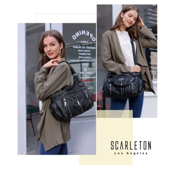 Scarleton 3 Front Zipper Washed Shoulder Bag for Women H1292