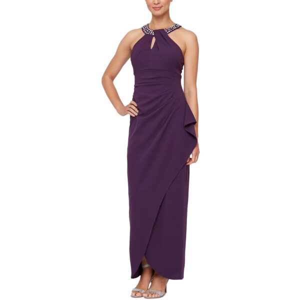 SLNY Womens Purple Embellished Long Formal Evening Dress Gown 14 BHFO 3943