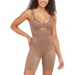 Spanx Womens Tan Open Bust Slimming Shapewear Mid-Thigh Bodysuit S BHFO 1966