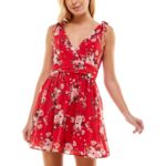 Speechless Womens Red Floral Print Surplice Mini Dress Juniors XXS BHFO 8016