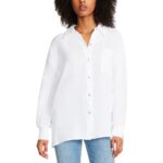 Steve Madden Womens Blanca White Textured Button-Down Top Shirt M BHFO 1077