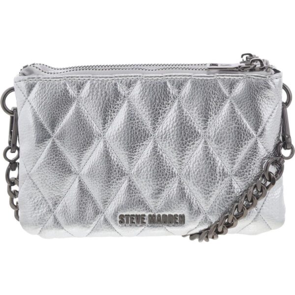 Steve Madden Womens Dole Silver Quilted Shoulder Handbag Purse Small BHFO 4291