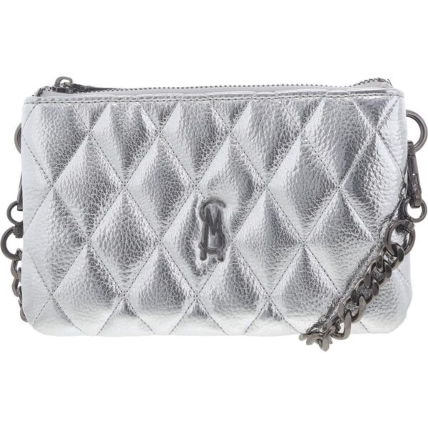 Steve Madden Womens Dole Silver Quilted Shoulder Handbag Purse Small BHFO 4291