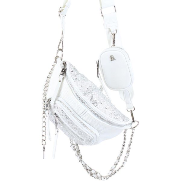 Steve Madden Womens Maxima White Rhinestone Fanny Pack Small BHFO 4500