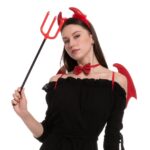 SYNCFUN 5 Pieces Devil Accessories for Woman,Devil Costume Accessories with Devil Wings,Devil Pitchfork,Devil Horns, and Tail, Halloween Devil Horns Cosplay Costume for Adults