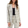 T Tahari Womens Beige Plaid Linen One-Button Blazer Jacket 6 BHFO 0220